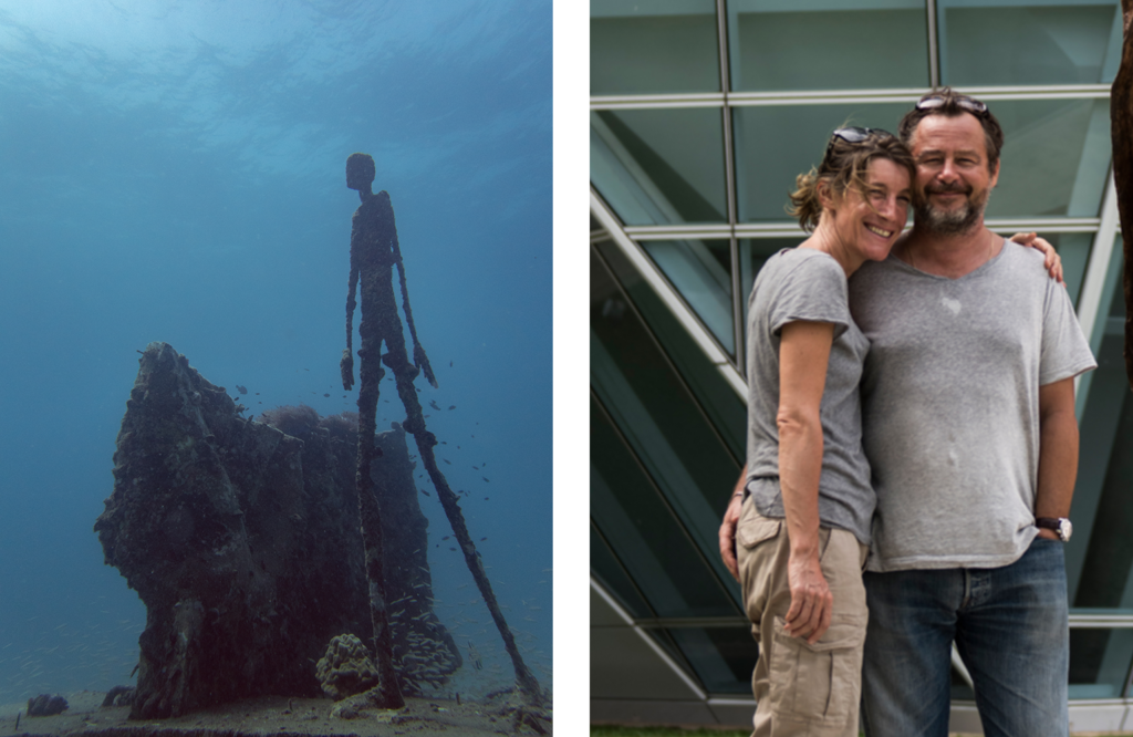 Valérie Goutard, Val, and Frédéric Morel have founded her sculpture studio Figures & Sala in 2011. They created and installed Ocean Utopia evolutionary underwater sculptures in Koh Tao Thailand.